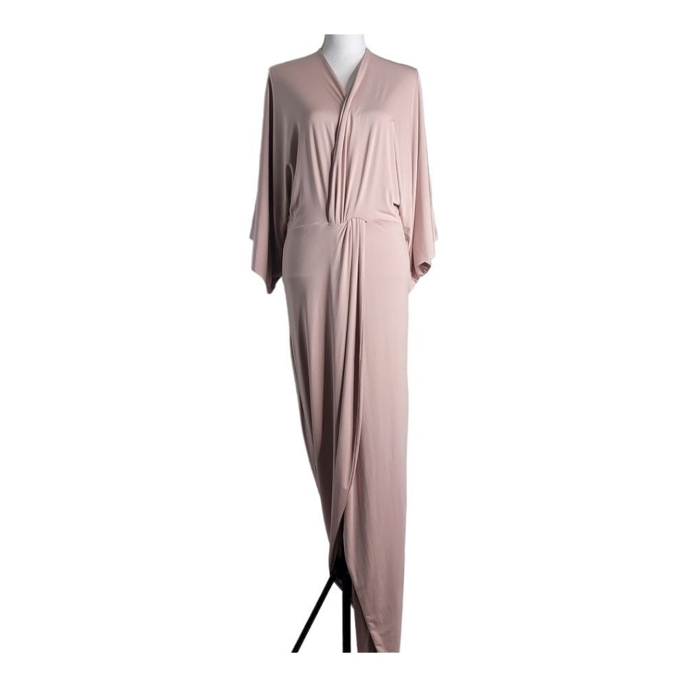 Gemeli Power Peche Grecian Drape Gown Latte NWT Size 6 Kimono Sleeve